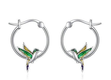 YAFEINI Hummingbird Hoop Earrings 925 Sterling Silver Cute Animal Hummingbird Earrings Jewelry Gifts For Women