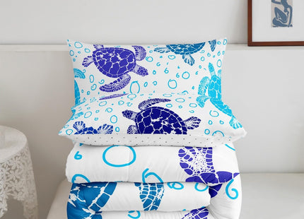 Erosebridal Sea Turtle Down Comforter Twin Size, Kids Bohemian Tortoise Comforter Set, Ocean Life Blue Sea Duvet Insert Underwater Word Bedding for Children Boys Girls Teens Bedroom