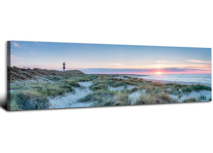 Beach Wall Art Coastal Wall Decor Sunset Lighthouse Landscape Canvas Prints Modern Horizontal Ocean Scenery Pictures Nature Seascape Painting Artwork for Living Room Bedroom Home Decoration 14x48"