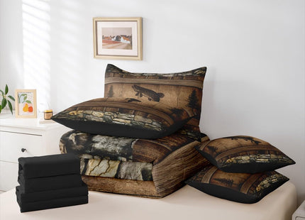 Erosebridal 7 Pieces Kids Camo Pike Fish Comforter Set for Teens Adults - Queen Size Rustic Hunting and Fishing Bedding Set Country Farmhouse Cabin Bed in A Bag Rural Woodland Wild Animal Quilt Sets