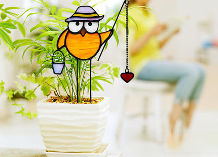 HAOSUM Owl Stained Glass Suncatcher for Window Hanging,Owl Gifts for Women