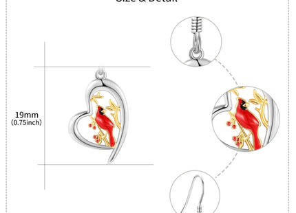 Cardinal Dangle Earrings S925 Sterling Silver Red Cardinal Drop Earrings Dangling Jewelry Cardinal Bird Gifts For Women