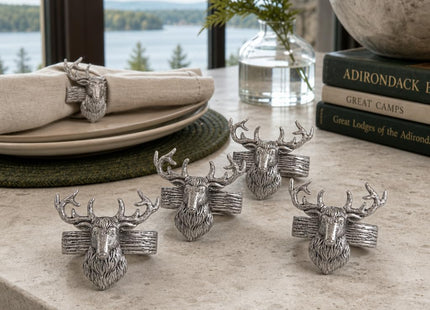 Arthur Court Elk Head Napkin Rings - Rustic Metal Set of 4 for Lodge Decor, Thanksgiving & Holiday Dining