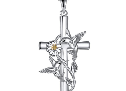 CRMAD Hummingbird Necklace Jewelry for Women Sterling Silver Cross Hummingbird Daisy Necklace Gifts