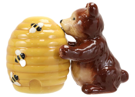 Ebros Brown Grizzly Bear Hugging Honeycomb Beehive With Bumblebees Ceramic Salt And Pepper Shakers Set Fun Kitchen Dining Magnetic Decor Collectible Figurines