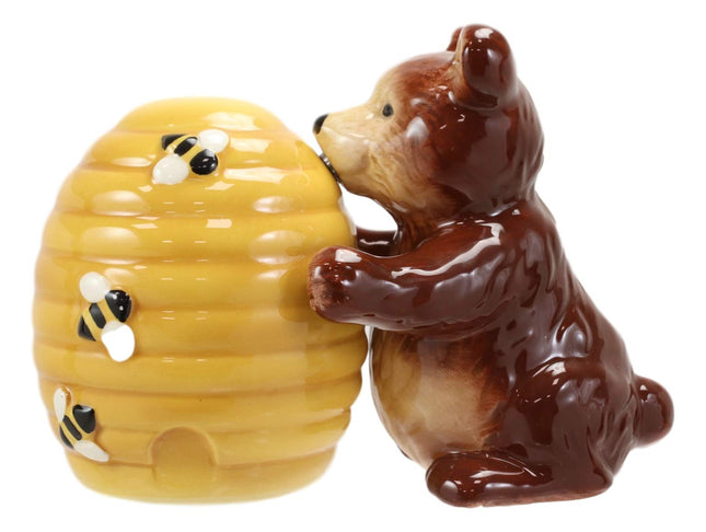 Ebros Brown Grizzly Bear Hugging Honeycomb Beehive With Bumblebees Ceramic Salt And Pepper Shakers Set Fun Kitchen Dining Magnetic Decor Collectible Figurines