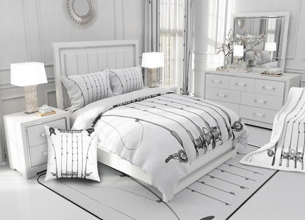 Erosebridal Fishhook Duvet Cover Set Full Size Fishing Bedding Set Fish Hook Equipment Pattern Comforter Set,Boys Modern Quilt Cover for Girls Teen Adult Luxury Microfiber Bed Decorative White Gray