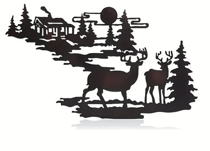 ESTART Metal Cabin Deer Wall Art Decor Forest Cabin Decor