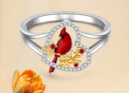 Fenthring Red Cardinal Gifts Rings for Women Sterling Silver Cardinal Ring