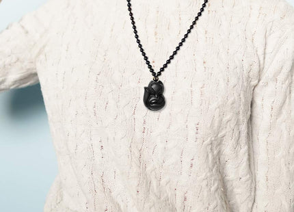 ASGIFT Lucky Fox Necklace Black Obsidian Big Fox Animal Amulet Protection Pendant with Adjustable Beads Chain Natural Crystal Fox Necklaces Jewelry For Women Men