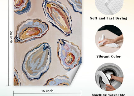 JINYO Oyster Shell Coastal Kitchen Towels Set of 2, Abstract Sea Life Beach Ocean Hand Towels for Bathroom Kitchen Decor, Nautical Dish Tea Towels, 16x24 Inch