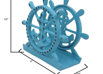 THDC Nautical Napkin Holder, Lunch, Dinner, Nautical Collection Napkin Holder, Made of Metal (Anchor Distressed Blue)