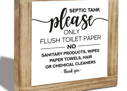 Septic Tank Sign – Please Only Flush Toilet Paper Bathroom Wood Sign, Funny Bathroom Rules Decor for Home, RV, Cabin, Farmhouse Bathroom Decoration