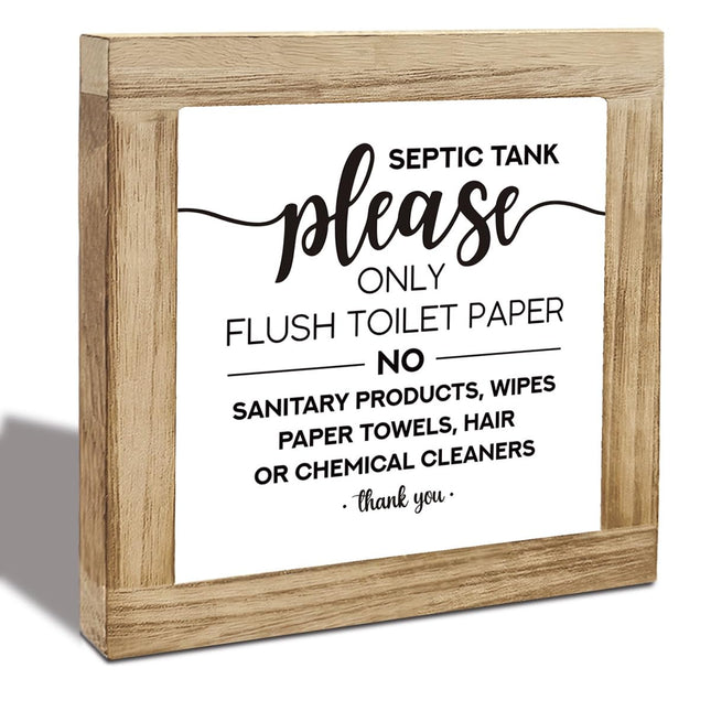 Septic Tank Sign – Please Only Flush Toilet Paper Bathroom Wood Sign, Funny Bathroom Rules Decor for Home, RV, Cabin, Farmhouse Bathroom Decoration