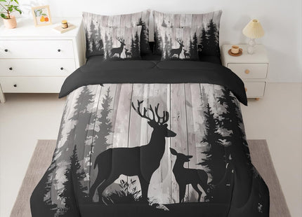 Erosebridal Deer Family Bedding Set Twin Retro Wooden Farmhouse Comforter Set 7 Piece Hunting Rustic Animal Bed in A Bag for Kids Girls Western Forest Wildlife Hunting Quilt with Flat Fitted Sheet