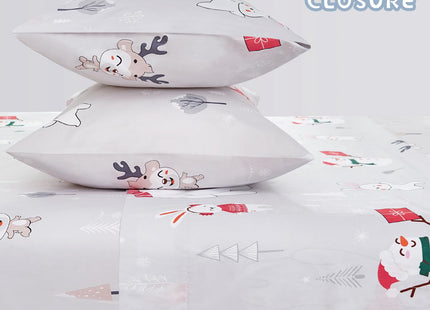 Yibeizi Kids Bear Snowmen Reindeer Bunny Printed Sheet Set Twin Size for Boys Girls, Cute Christmas Winter Microfiber Bedsheets Deep Pocket Bed Sheet & Pillowcase Sets 3 Pieces