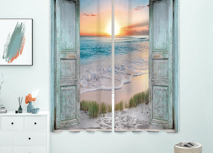 Beach Coastal Short Small Ocean Teal Living Room Bedroom Window Curtains