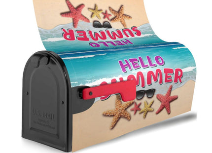 Hello Summer Beach Starfish Magnetic Mailbox Cover - 18" X 21" Post Wrap for Home Garden Yard Decor