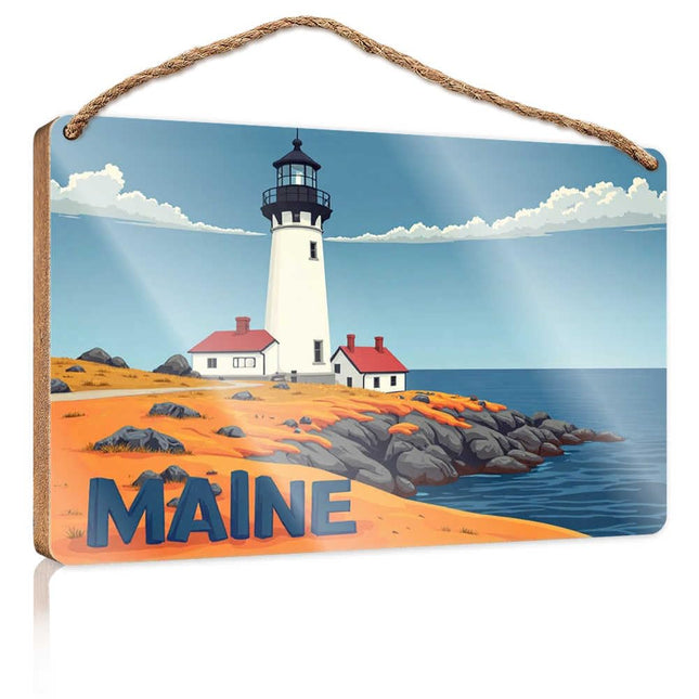 YFOK Door Hanging Decoration Maine Coastal Lighthouse Serenity Wooded Sign Front Porch Decor Front Porch Decor(20X30CM)