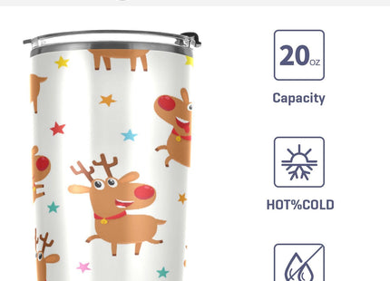 YETTASBIN Christmas Reindeer Tumbler with Straw Lid, 12oz Stainless Steel Tumbler Cup Double Wall Vacuum Insulated Travel Coffee Mug for Hot and Cold Drinks