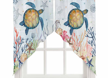 Lsrtoss Sea Turtle Swag Valances for Windows 2 Pack, Kitchen Window Curtains 36 Inch Length, Summer Beach Coastal Nautical Ocean Coral Swag Curtains for Living Room/Bathroom with Rod Pocket 36"x36"