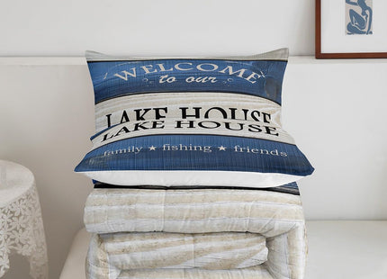 Castle Fairy Lake House Comforter Set Twin Size,Cabin Lodge Rustic Farmhouse Style Bedding Set for Kids Boys Men,Country Blue Wooden Stripes Quilted Duvet Set with 1 Pillowcase