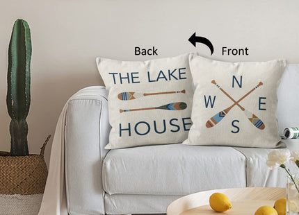 Welcome To The Lake Paddles Decorative Doormat 17"X30", House Paddle Reversible Throw Pillowcase 18"X18", Set Of 1 Pillow Cover 1 Doormat, Farmhouse Home Decor, Lake Lovers Gifts