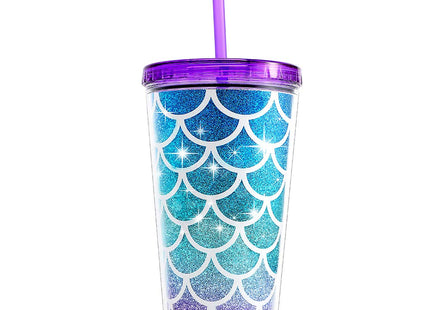 Home Tune 22oz Cute Glitter Tumbler Cups with Lid and Straw, Mermaid