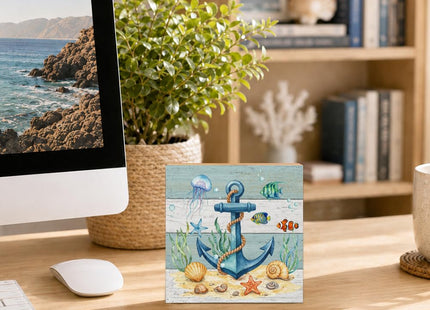 Pishovi Anchor Wooden Box Sign, Nautical Wall Decorations