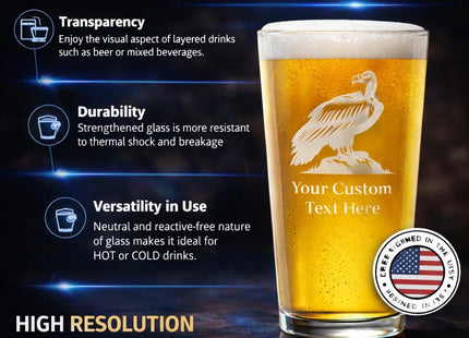 Customized, Sailboat 16 oz Pint Beer Glass Premium Engraved Logo Design Permanent Personalized Custom Beverage Glasses Laser Engraving
