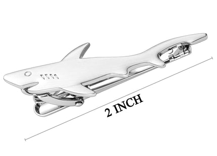 HAWSON Shark Tie Clips for Men Unique, Nautical Silver Fish Tie Bars Pins, Gifts for Fishermen Captains Sailors Nautical Wedding Suit Accessories