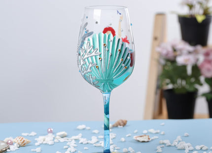 NymphFable Mermaid Ocean Hand-Painted Wine Glass Gift for Women, 15 oz