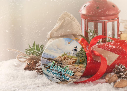 Majestic Acadia National Park Artwork Ornament, Travel Souvenir (Circle)
