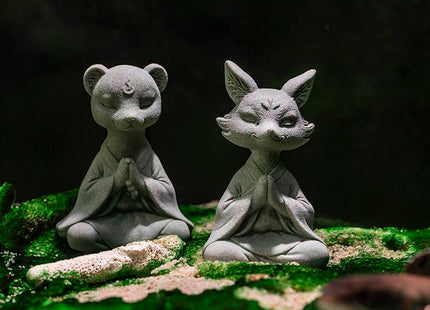 Meditating Fox Statue Yoga Animal Figurines Zen Fox Sculpture, S2