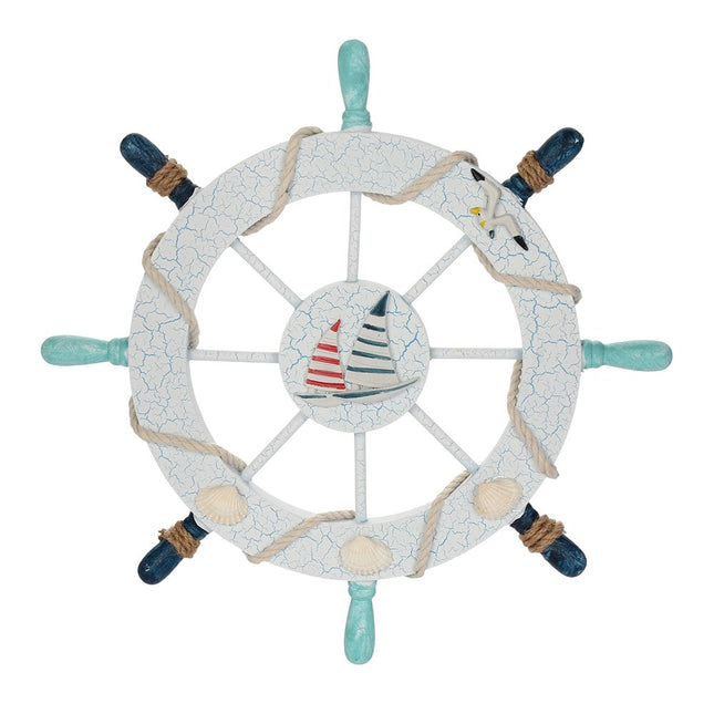 Wooden Ship Wheel Wall Decor 11" Nautical Beach Coastal Ocean Home Bathroom