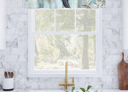 Nautical Coastal Valance for Windows, Beach Sea Turtle Starfish Ocean Ocean Rod Pocket Curtain Valances for Living Room Bathroom Underwater World Window Treatment Valances 60"W x 18"L, 1 Panel