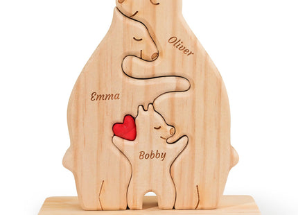 UNIGIFTIME Personalized Wooden Hugging Bear Family Puzzle with 2-7 Names, Personalized for Mom, Dad, Family Members, Custom Bear Name Puzzle Gifts for Home Decor