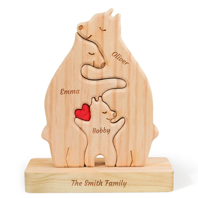 UNIGIFTIME Personalized Wooden Hugging Bear Family Puzzle with 2-7 Names, Personalized for Mom, Dad, Family Members, Custom Bear Name Puzzle Gifts for Home Decor