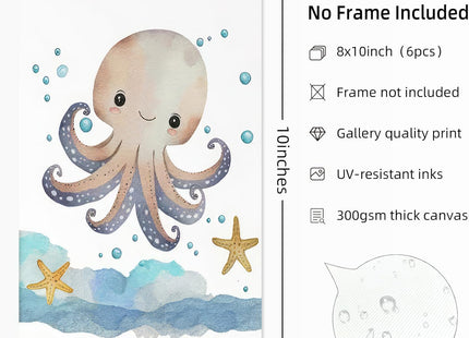 Wodkwq 6 Pcs Ocean Theme Wall Art for Kids Room,Coastal Nursery Decor,Blue Starfish Shell Pictures Boho Sailboat Canvas Painting Modern Beach Prints Wall Decor for Bedroom Bathroom 8x10in Unframed