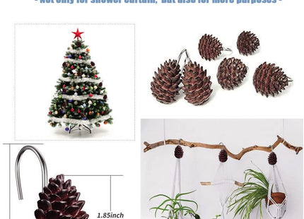 Gracelife Set of 12 Pinecone Shower Curtain Hooks Bathroom Rolling Hangers Curtain Sliding Hooks Resin Pothook