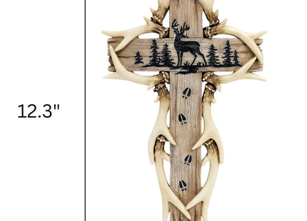 AMAJY Rustic Woodland Deer Antler Wall Hanging Cross