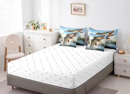 Feelyou Big Pike Fish Comforter Set with Sheets Hunting and Fishing Themed 7 Piece Bedding Set for Kids Boys Girls Underwater Animals Bed in a Bag Soft Bedding Comforters Full Size