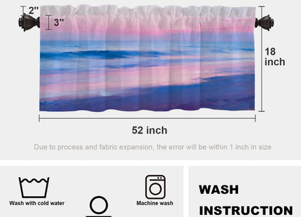 Batmerry Light Blue Coastal Sunset Sky Blackout Valances for Kitchen Windows, Pastel Ocean Nature Room Darkening Rod Pocket Top Short Valance for Bathroom, 52X18 Inches
