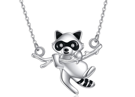 URONE Raccoon Necklace 925 Sterling Silver Cute Raccoon Pendant Animal Jewelry Gifts for Women(Raccoon)