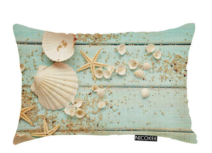 Nicokee Throw Pillow Cover Ocean Shell Starfish Light Green Wooden Board Decorative Pillow Case Home Decor 20x12 Inches Pillowcase