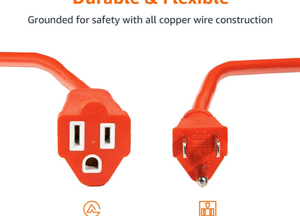 Amazon Basics 50-Foot 3-Prong Indoor/Outdoor Extension Cord, Heavy-Duty, 13 Amps, 1625 Watts, 125 VAC, Orange
