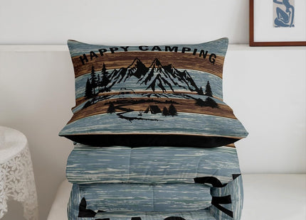 Erosebridal Happy Camping Bedding Set Toddler Rustic Camper Comforter Set for Bunks,Cabin Camp Down Comforter Rv Accessories for Travel Trailers Inside,Woodland Adventure Quilt Duvet 2 Pcs