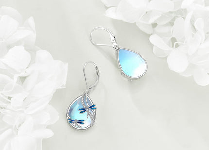 Dragonfly Earrings for Women Sterling Silver Dragonfly Jewelry Moonstone Dangle Earrings Leverback Earrings Gift for Women Teens
