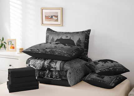 Feelyou Bear Comforter Set Twin Size 7 Piece Kids Bedding - Rustic Cabin