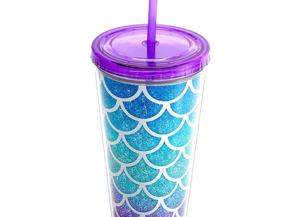 Home Tune 22oz Cute Glitter Tumbler Cups with Lid and Straw, Mermaid
